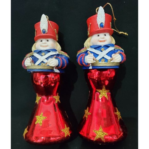 Trim A Home 2 DRUMMER BOY CHRISTMAS ORNAMENTS European Style mouth blown glass - Picture 1 of 4